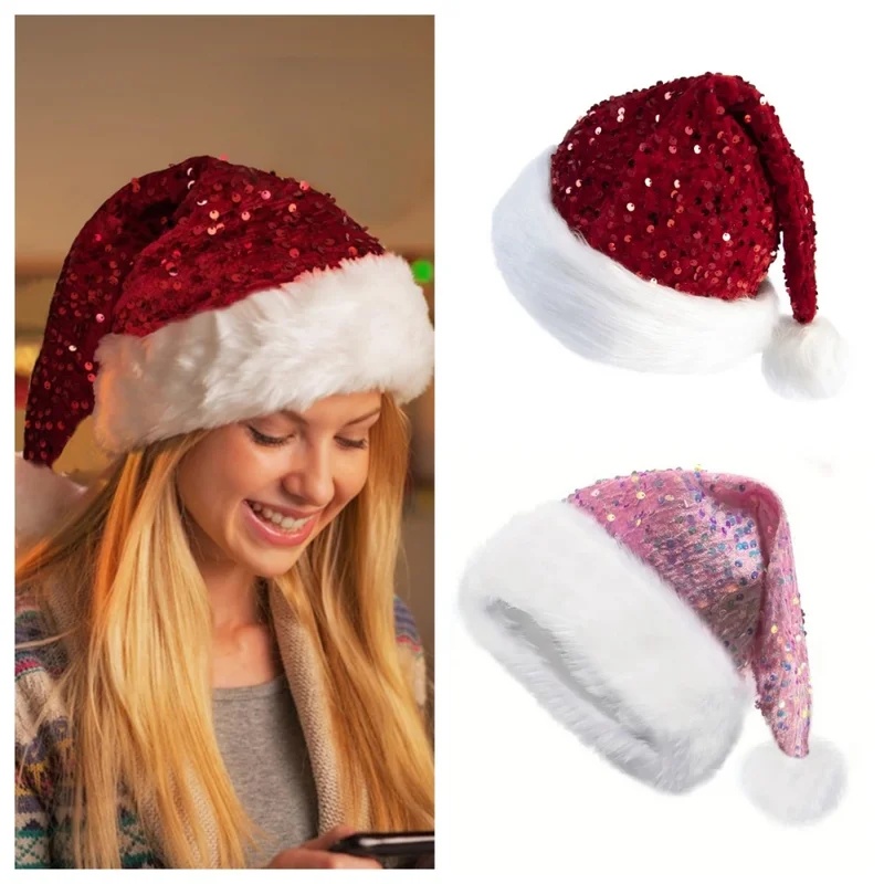 Santa Hat Plush - Chapéu de Natal de Lantejoulas de