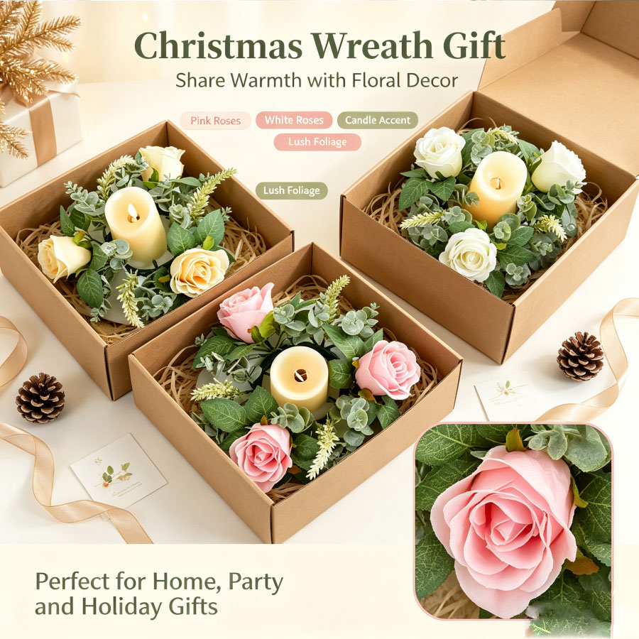 Christmas Wreath Fake - Guirlanda de Rosas Artificiais em Formato