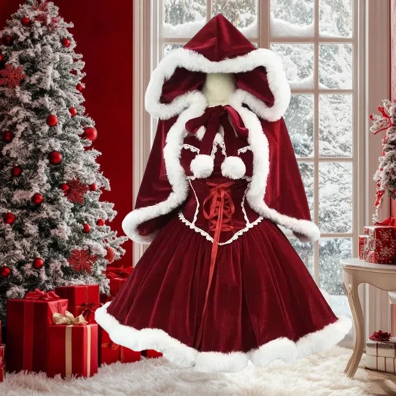 Ano novo vestido vermelho mant - Elf Costume Christmas avaliação e preço